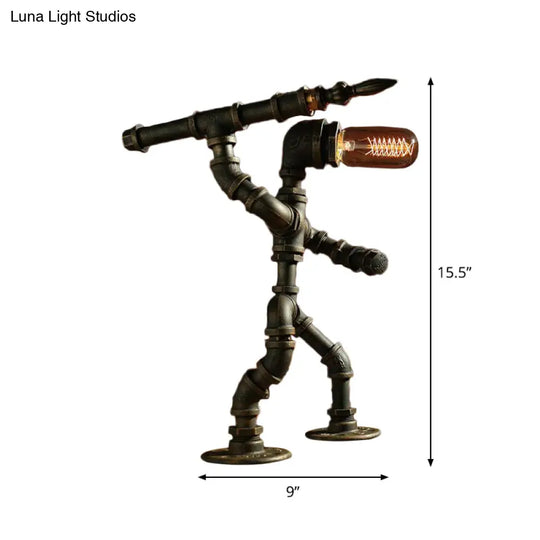 Cyberpunk Iron Pipe Robot Nightstand Lamp - Single-Bulb Brass/Copper Light For Boys Room