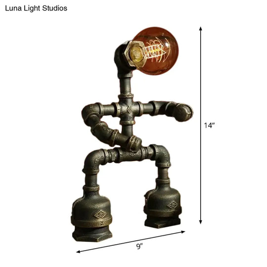 Cyberpunk Iron Pipe Robot Nightstand Lamp - Single-Bulb Brass/Copper Light For Boys Room