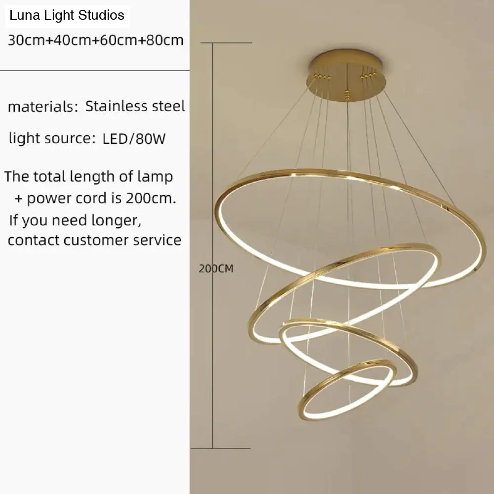 Cygnus - Unique Tiered Led Chandelier 4 Rings 30 40 60 80 / Gold Warm Light