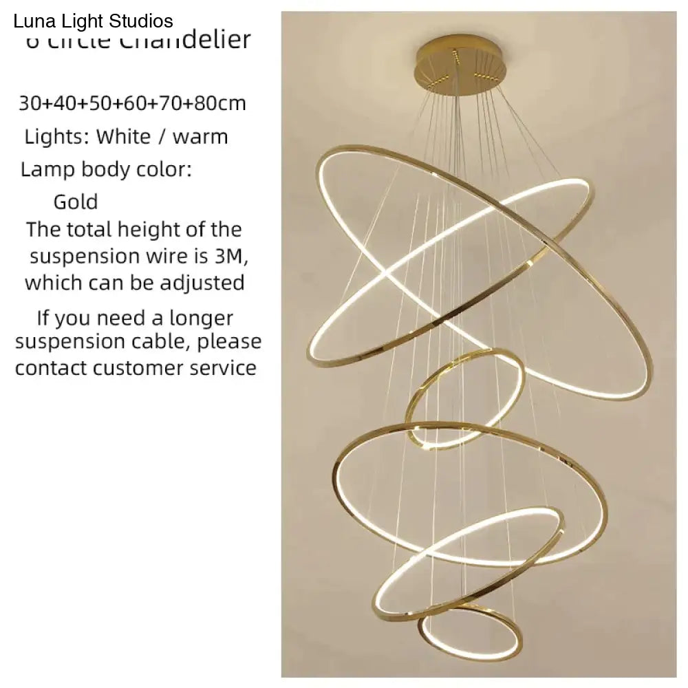 Cygnus - Unique Tiered Led Chandelier 6 Rings 30 40 50 60 70 80 / Gold Warm Light