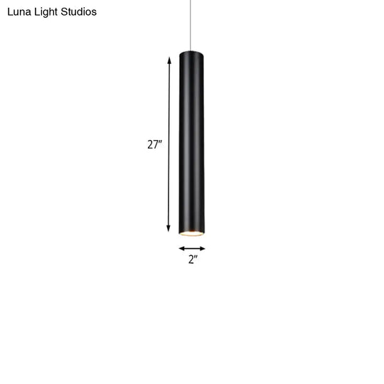 Cylinder Aluminum Pendant Lights - Minimalist Black Led Lighting For Dining Room (11’/19’/27’