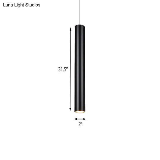 Cylinder Aluminum Pendant Lights - Minimalist Black Led Lighting For Dining Room (11’/19’/27’