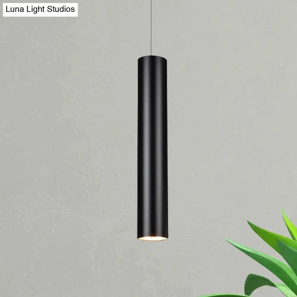 Cylinder Aluminum Pendant Lights - Minimalist Black Led Lighting For Dining Room (11’/19’/27’