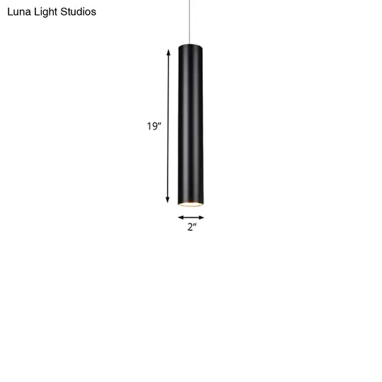 Cylinder Aluminum Pendant Lights - Minimalist Black Led Lighting For Dining Room (11’/19’/27’