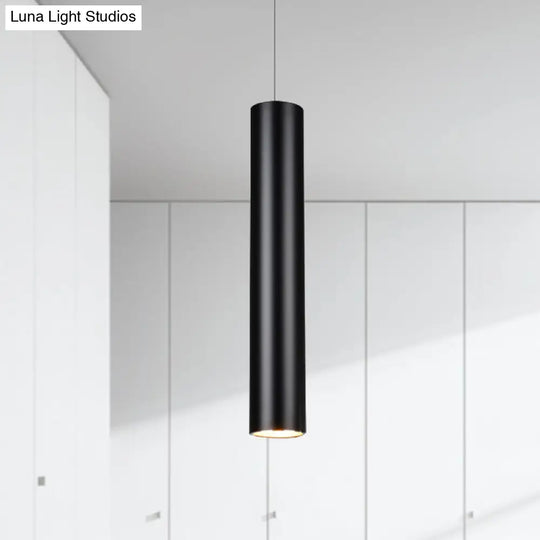 Cylinder Aluminum Pendant Lights - Minimalist Black Led Lighting For Dining Room (11’/19’/27’