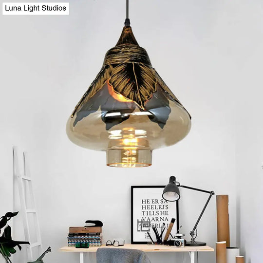 Clear Glass Colonial Pendant Hanging Lamp For Dining Room - 1 Head Cylinder/Barn/Mushroom Design /