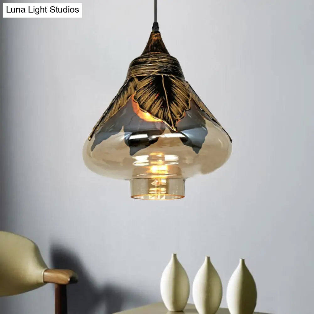 Clear Glass Colonial Pendant Hanging Lamp For Dining Room - 1 Head Cylinder/Barn/Mushroom Design