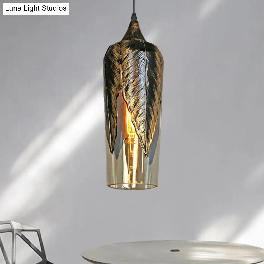 Clear Glass Colonial Pendant Hanging Lamp For Dining Room - 1 Head Cylinder/Barn/Mushroom Design