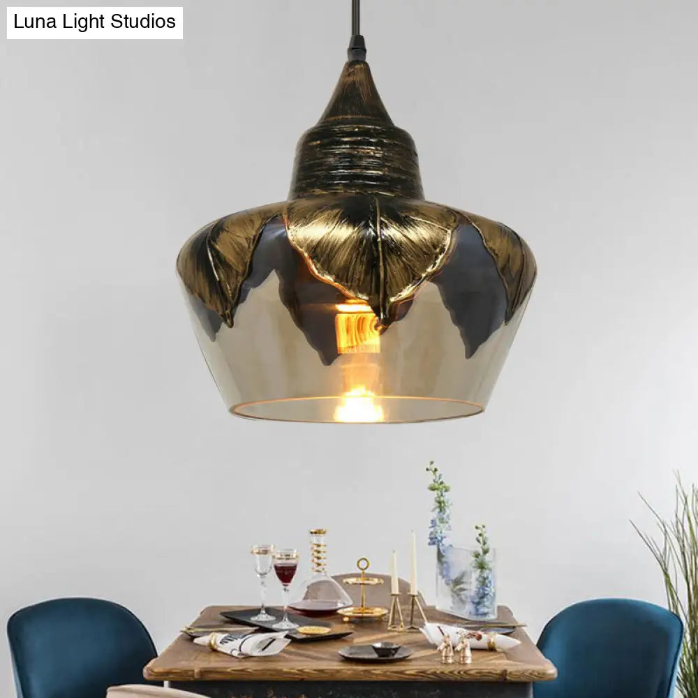 Clear Glass Colonial Pendant Hanging Lamp For Dining Room - 1 Head Cylinder/Barn/Mushroom Design