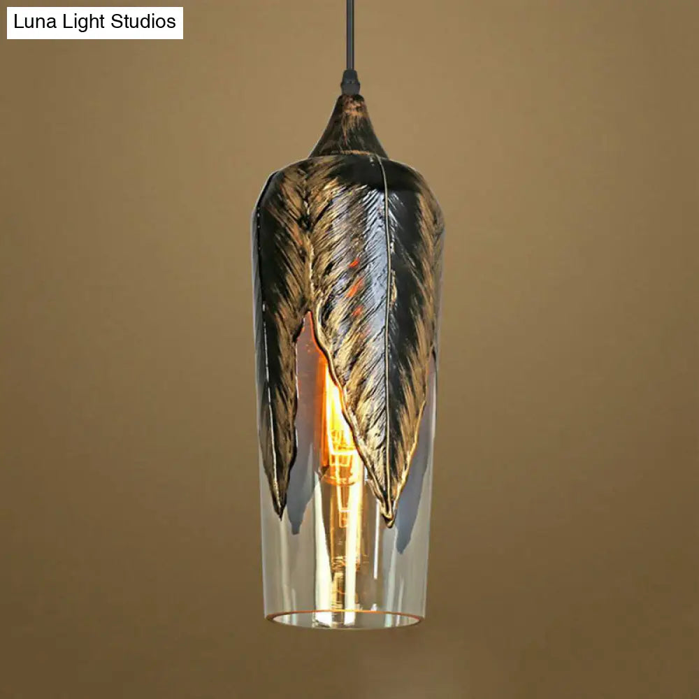 Clear Glass Colonial Pendant Hanging Lamp For Dining Room - 1 Head Cylinder/Barn/Mushroom Design /