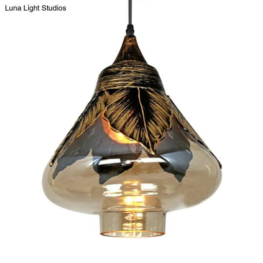 Clear Glass Colonial Pendant Hanging Lamp For Dining Room - 1 Head Cylinder/Barn/Mushroom Design