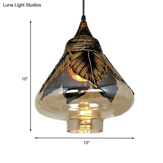 Clear Glass Colonial Pendant Hanging Lamp For Dining Room - 1 Head Cylinder/Barn/Mushroom Design