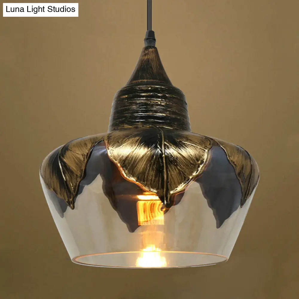 Clear Glass Colonial Pendant Hanging Lamp For Dining Room - 1 Head Cylinder/Barn/Mushroom Design /