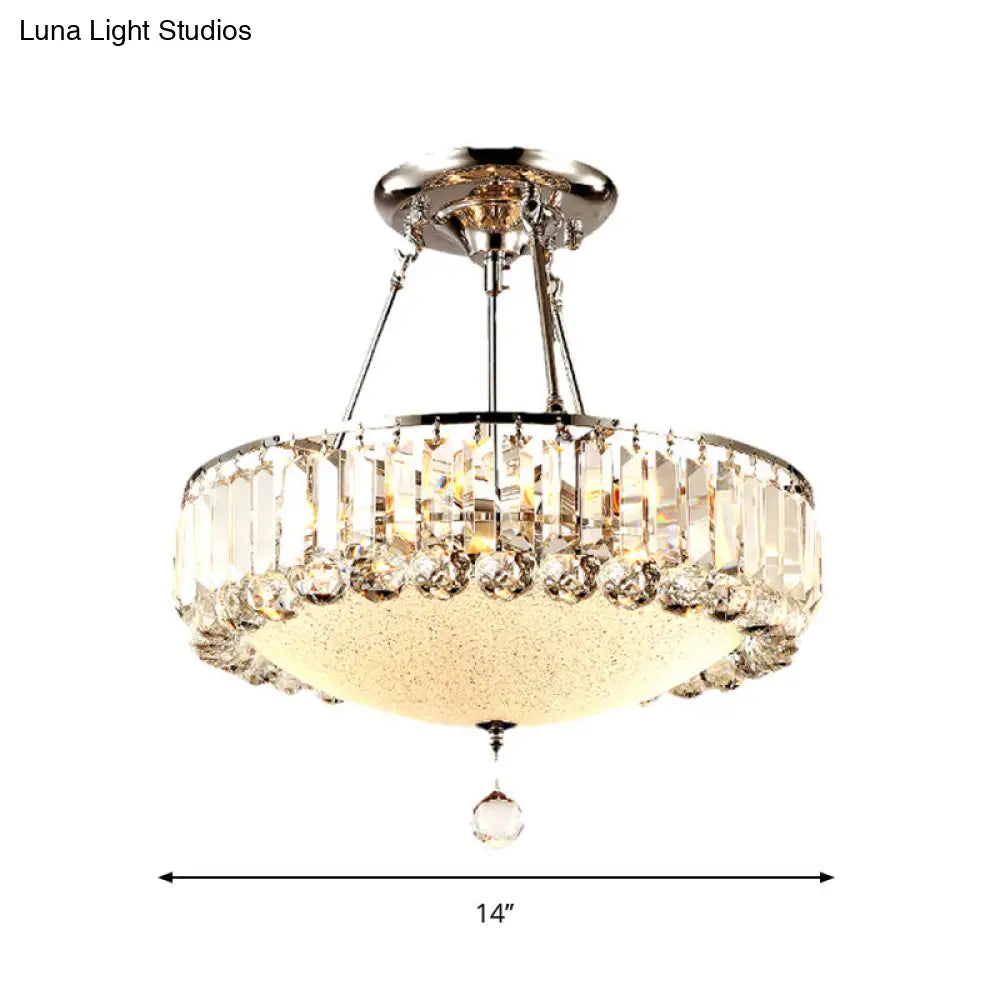 Cylinder Chrome Crystal Pendant Light With Frosted Glass Panel And Drop Accent