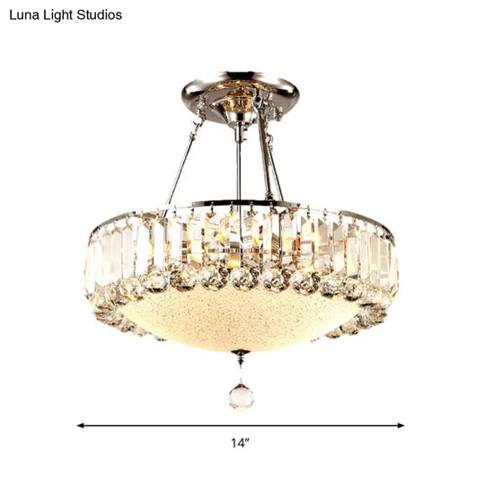 Cylinder Chrome Crystal Pendant Light With Frosted Glass Panel And Drop Accent