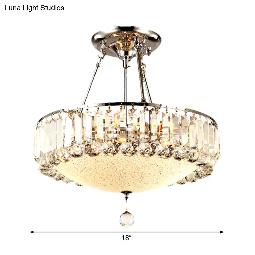 Cylinder Chrome Crystal Pendant Light With Frosted Glass Panel And Drop Accent