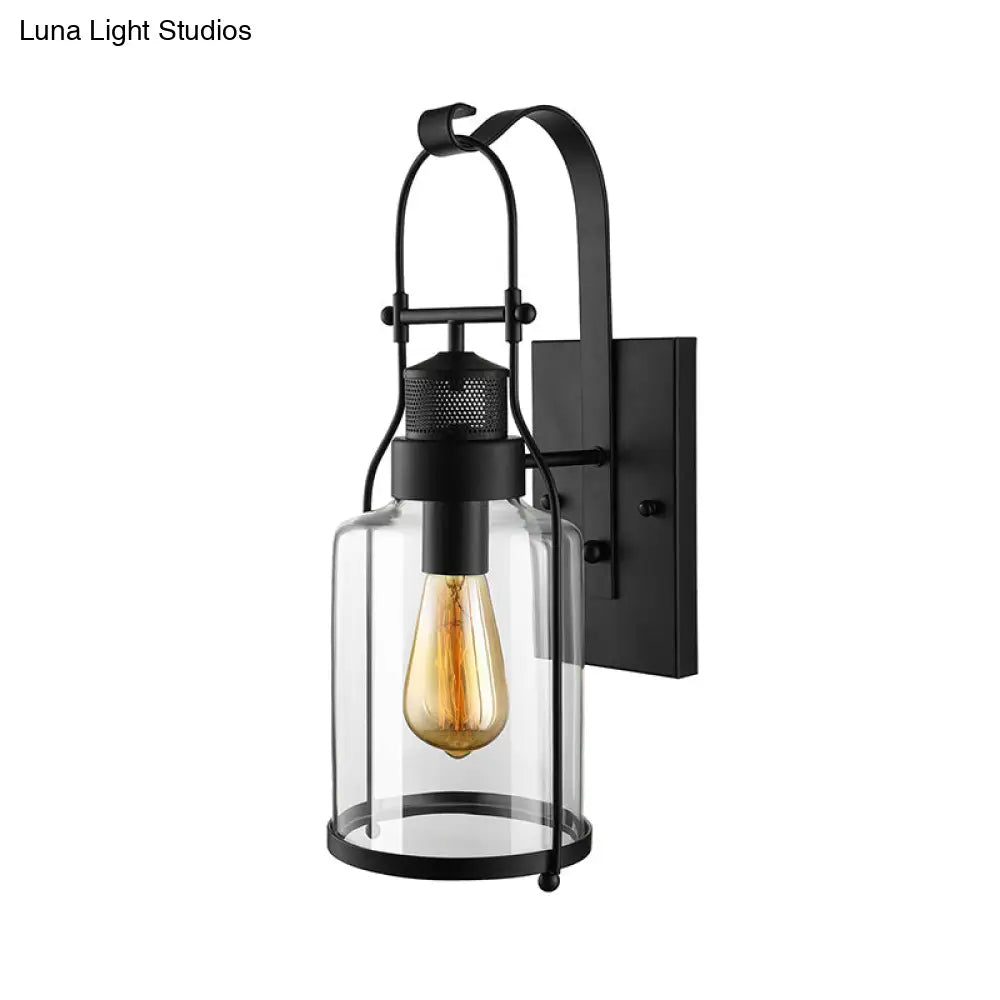 Cylinder Clear Glass Wall Mount Sconce Light - Industrial Single Bulb Lamp For Living Room