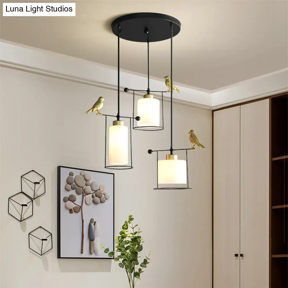 Cream/Smoke Gray Glass Dining Room Pendant With 3 Bulbs - Modern Suspension Lamp Gold Bird