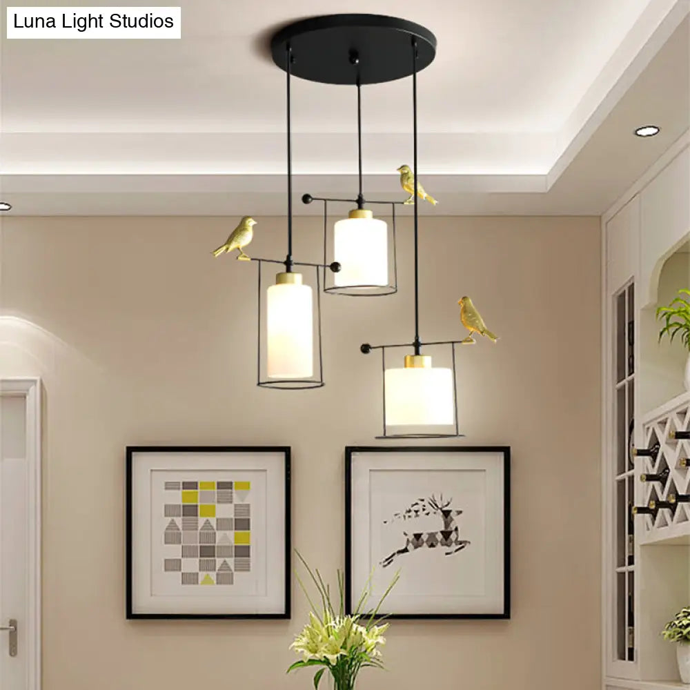 Cream/Smoke Gray Glass Dining Room Pendant With 3 Bulbs - Modern Suspension Lamp Gold Bird