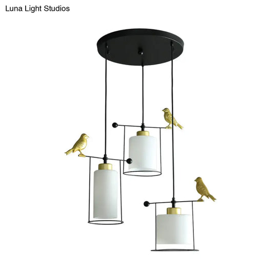 Cream/Smoke Gray Glass Dining Room Pendant With 3 Bulbs - Modern Suspension Lamp Gold Bird