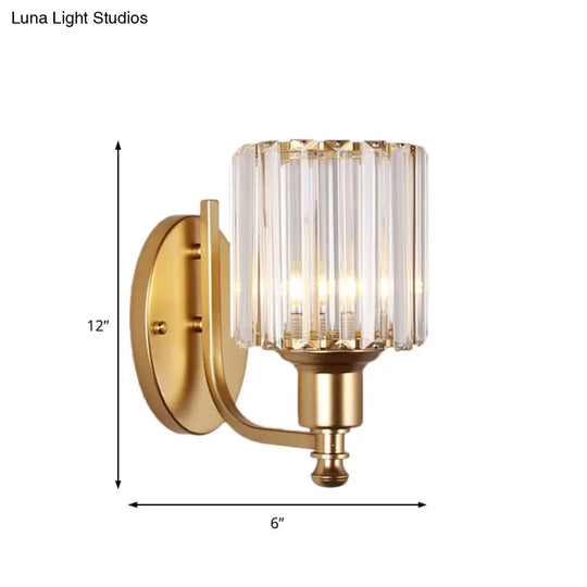 Cylinder Crystal Rectangle Wall Sconce - Contemporary Bedroom Light With Black/Gold Backplate