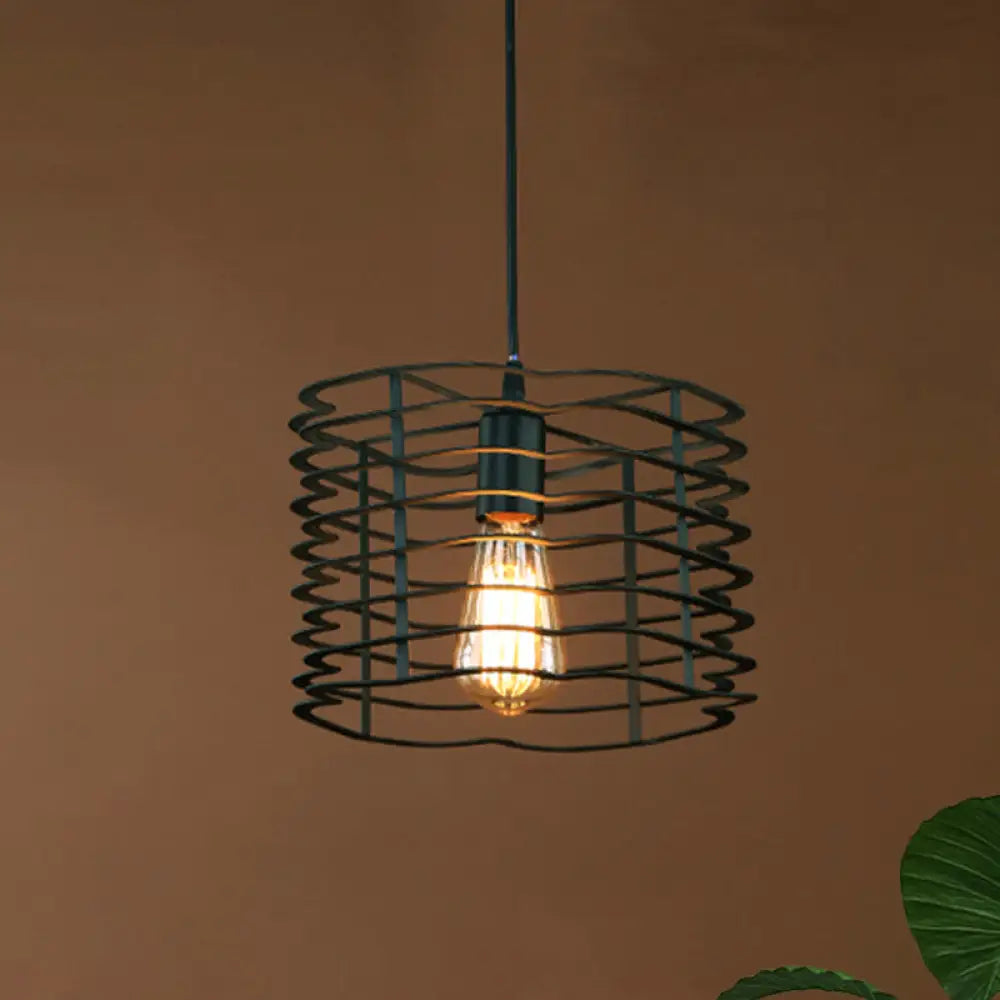 Cylinder Metal Ceiling Hanging Light - Industrial Suspension Lamp In Black