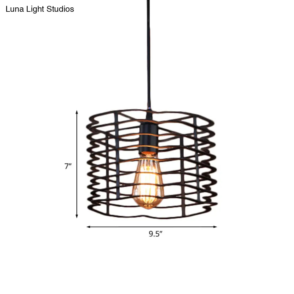 Cylinder Metal Ceiling Hanging Light - Industrial Suspension Lamp In Black