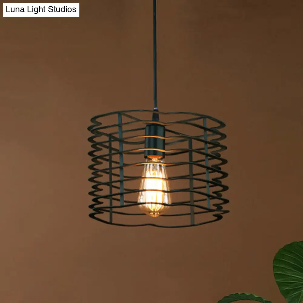 Cylinder Metal Ceiling Hanging Light - Industrial Suspension Lamp In Black