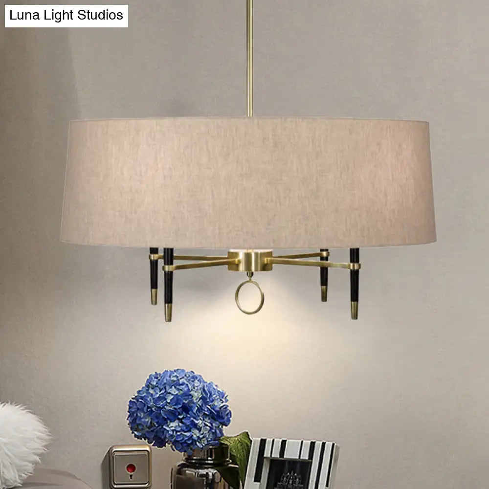 Cylinder Pendant Chandelier - Classic Flaxen Fabric 4 Lights Dining Room Hanging Fixture