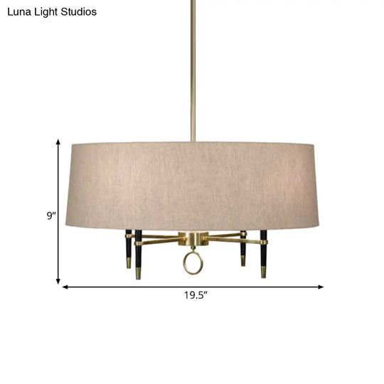 Cylinder Pendant Chandelier - Classic Flaxen Fabric 4 Lights Dining Room Hanging Fixture