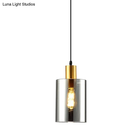 Postmodern Smoke Gray Glass Cylinder Pendant Light Fixture - Bedroom Hanging Lamp Kit