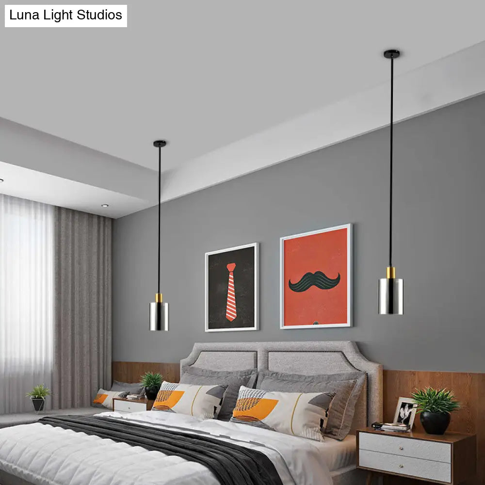 Cylinder Pendant Light: Postmodern Smoke Gray Glass 1 Head Hanging Lamp For Bedroom