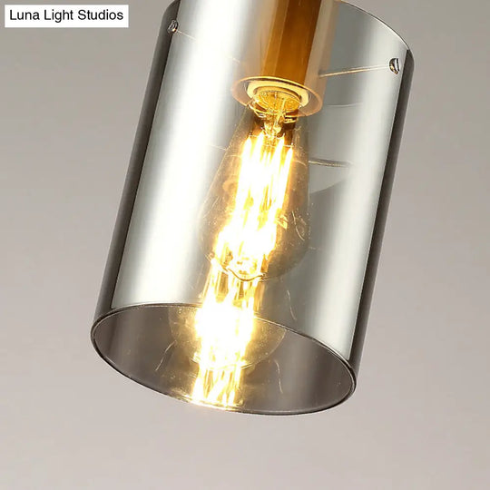 Cylinder Pendant Light: Postmodern Smoke Gray Glass 1 Head Hanging Lamp For Bedroom