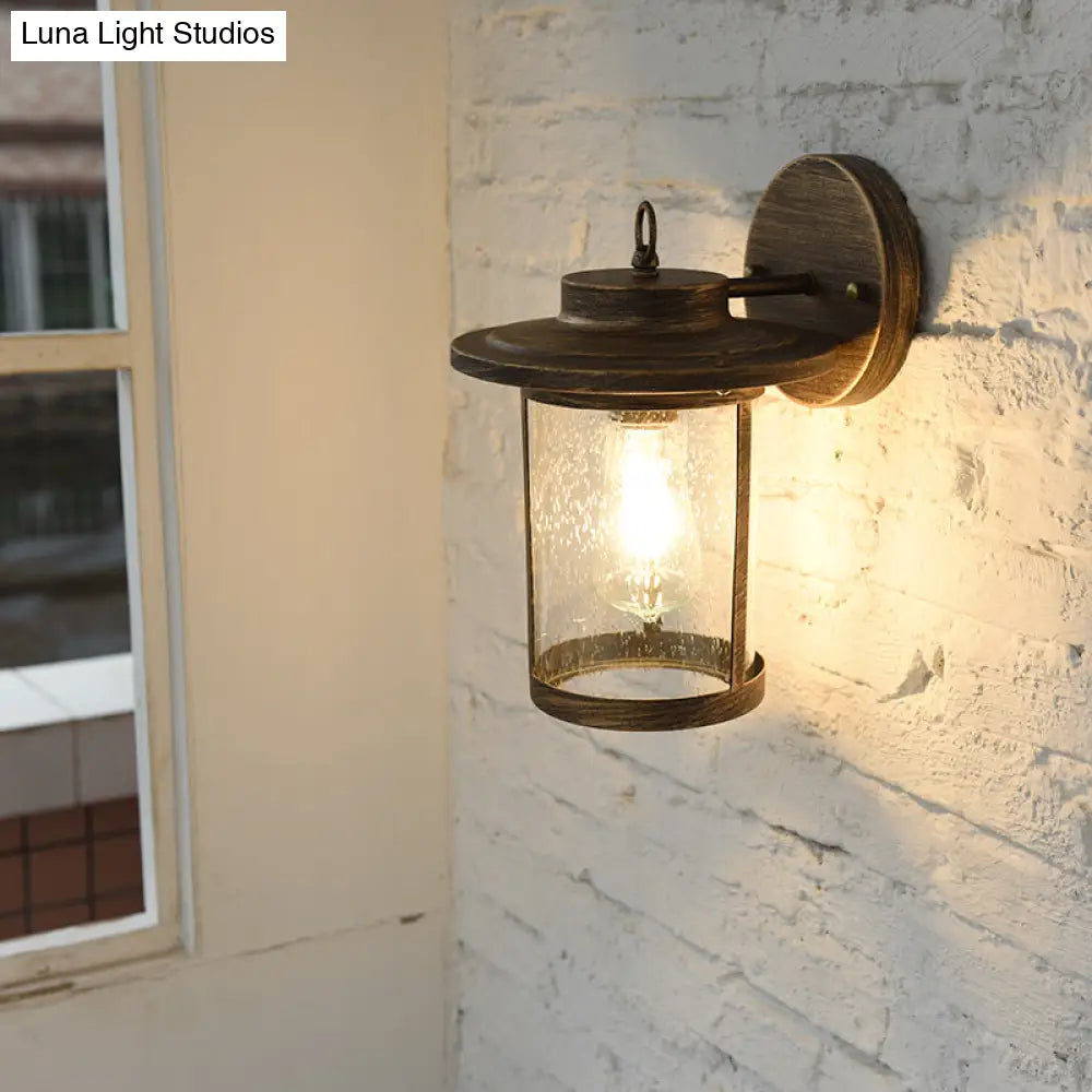 Cylinder Seeded Glass Industrial Wall Mounted Lamp - Matte Black/Bronze Finish