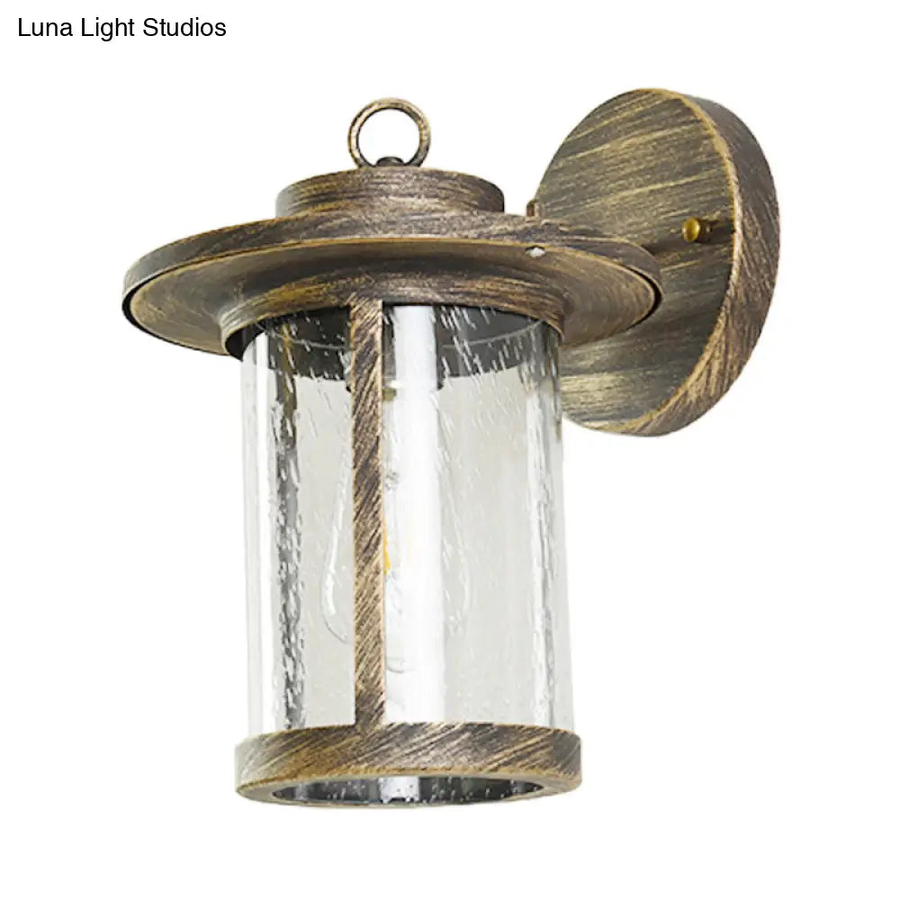 Cylinder Seeded Glass Industrial Wall Mounted Lamp - Matte Black/Bronze Finish