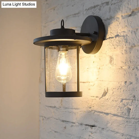 Cylinder Seeded Glass Industrial Wall Mounted Lamp - Matte Black/Bronze Finish