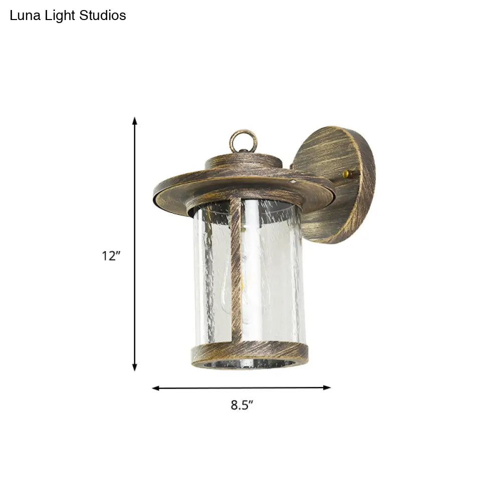 Cylinder Seeded Glass Industrial Wall Mounted Lamp - Matte Black/Bronze Finish