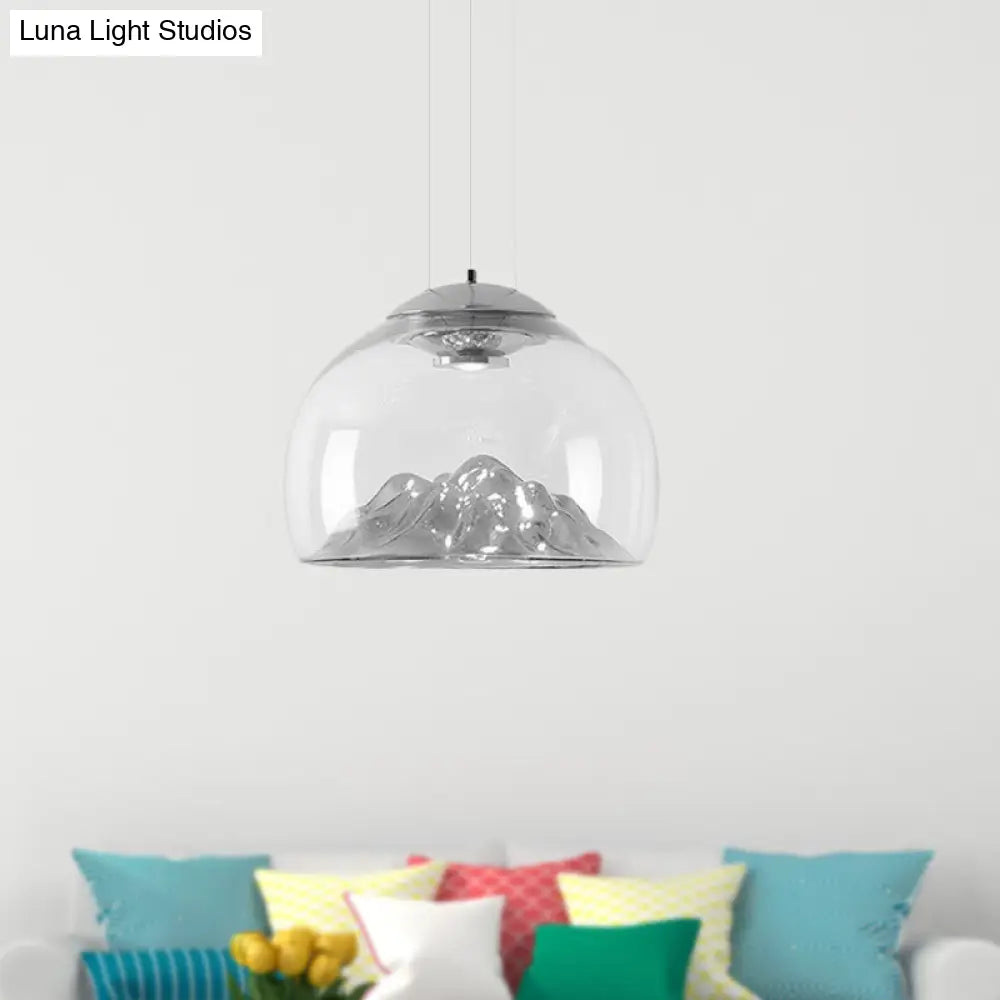 Cylinder/Semicircle Pendant Light - Modern Clear Glass Led Hanging Lamp For Dining Room