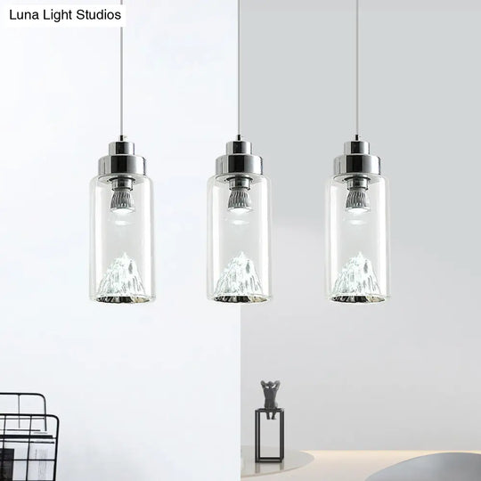 Cylinder/Semicircle Pendant Light - Modern Clear Glass Led Hanging Lamp For Dining Room