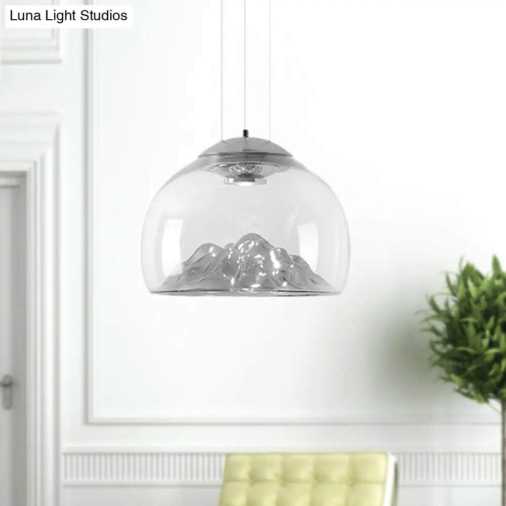 Modern Glass Led Pendant Light With Gold/Silver Frame For Dining Room Silver / Semicircle