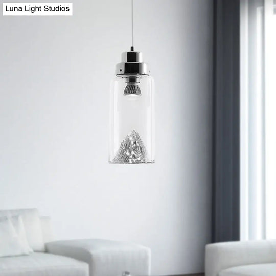 Cylinder/Semicircle Pendant Light - Modern Clear Glass Led Hanging Lamp For Dining Room