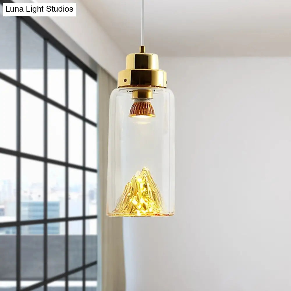 Modern Glass Led Pendant Light With Gold/Silver Frame For Dining Room Gold / Cylinder