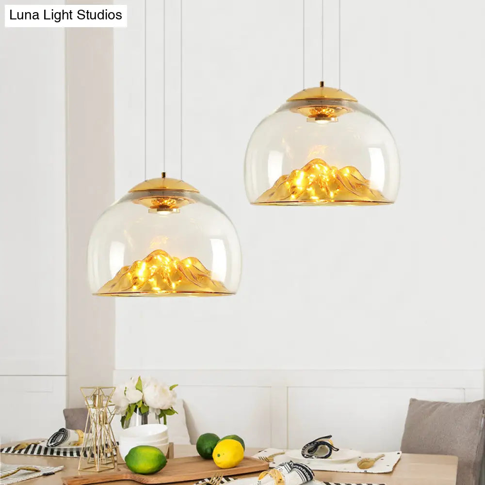 Cylinder/Semicircle Pendant Light - Modern Clear Glass Led Hanging Lamp For Dining Room