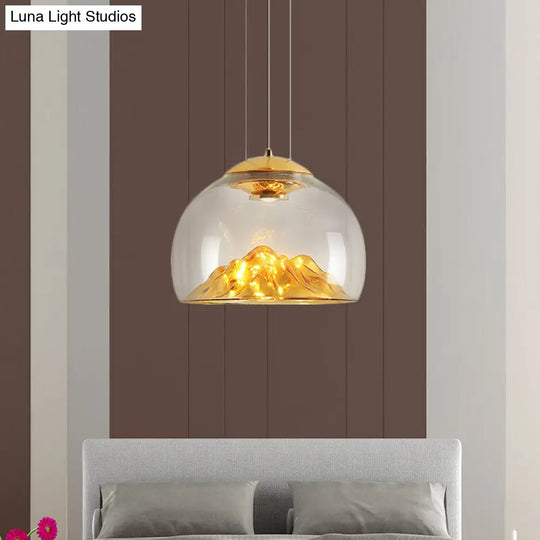 Modern Glass Led Pendant Light With Gold/Silver Frame For Dining Room Gold / Semicircle