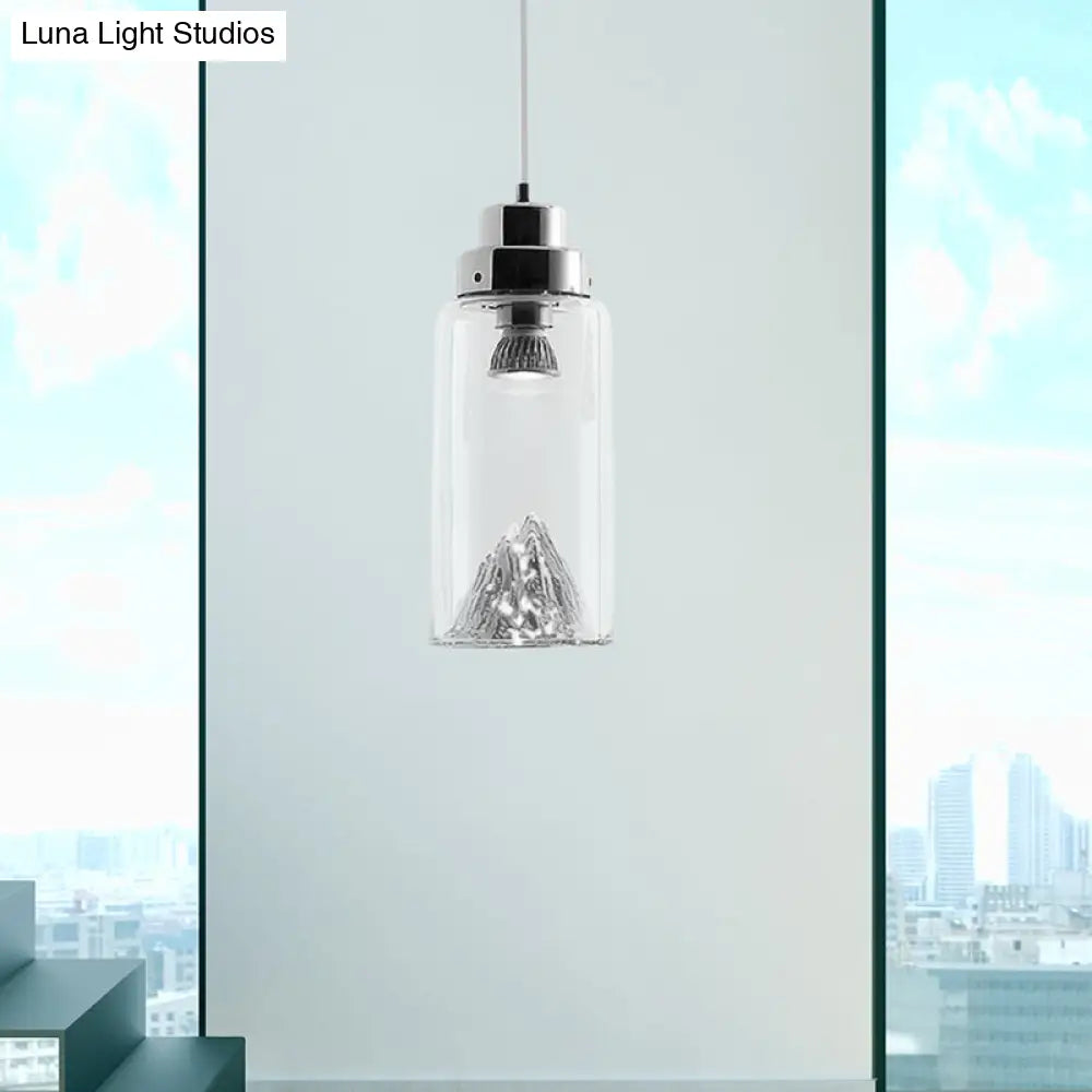 Modern Glass Led Pendant Light With Gold/Silver Frame For Dining Room Silver / Cylinder