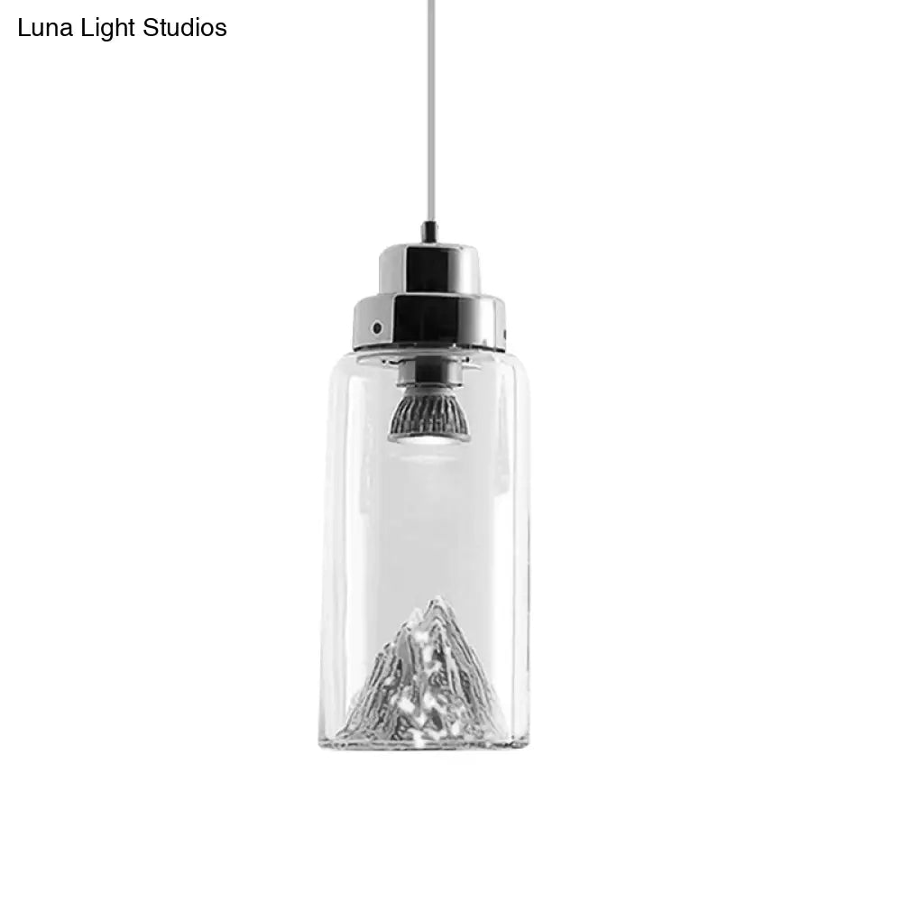 Cylinder/Semicircle Pendant Light - Modern Clear Glass Led Hanging Lamp For Dining Room