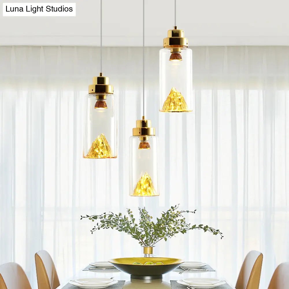 Cylinder/Semicircle Pendant Light - Modern Clear Glass Led Hanging Lamp For Dining Room