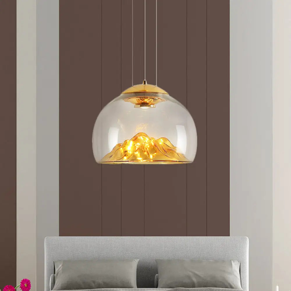 Cylinder/Semicircle Pendant Light - Modern Clear Glass Led Hanging Lamp For Dining Room Gold /