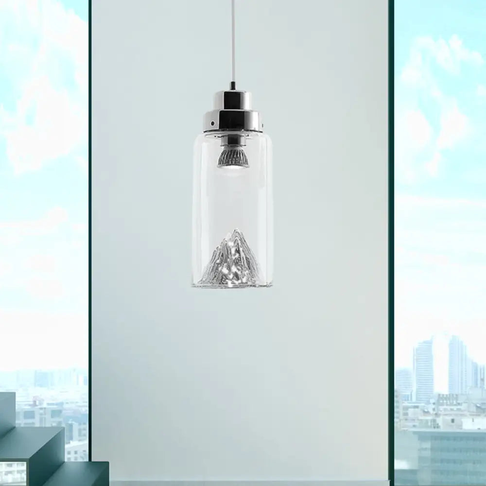 Cylinder/Semicircle Pendant Light - Modern Clear Glass Led Hanging Lamp For Dining Room Silver /