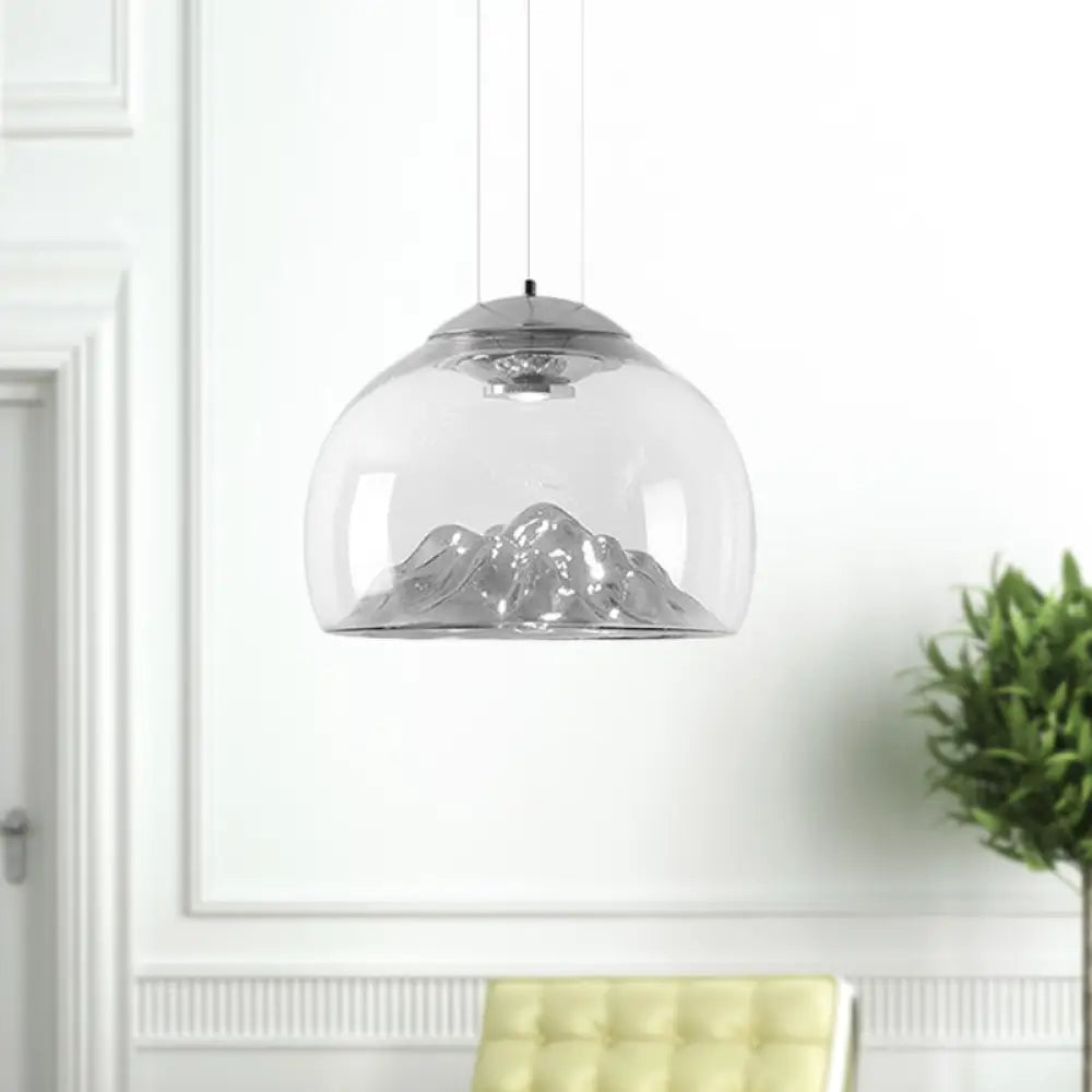 Cylinder/Semicircle Pendant Light - Modern Clear Glass Led Hanging Lamp For Dining Room Silver /